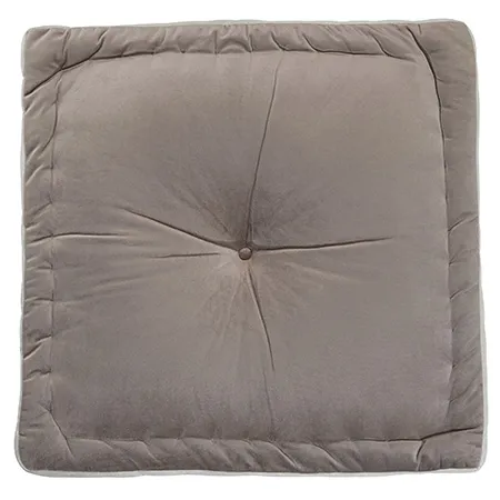 DANN FOLEY LIFESTYLE | Small Levi Floor Pillow | Taupe Velvet and Light Grey Linen | 22in X 22in X 3