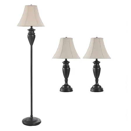 QB-Dunbrook steel multi pack set includes 2 table lamps floor lamp Natural linen shades